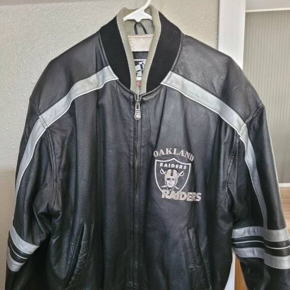 Oakland Raiders Carl Banks G-III Embroidered VTG 90s 100% Leather Jacket Sz L